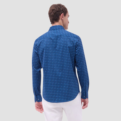 Bugatchi Jimmy Double-Sided Medallion & Paisley OoohCotton® Shirt Indigo