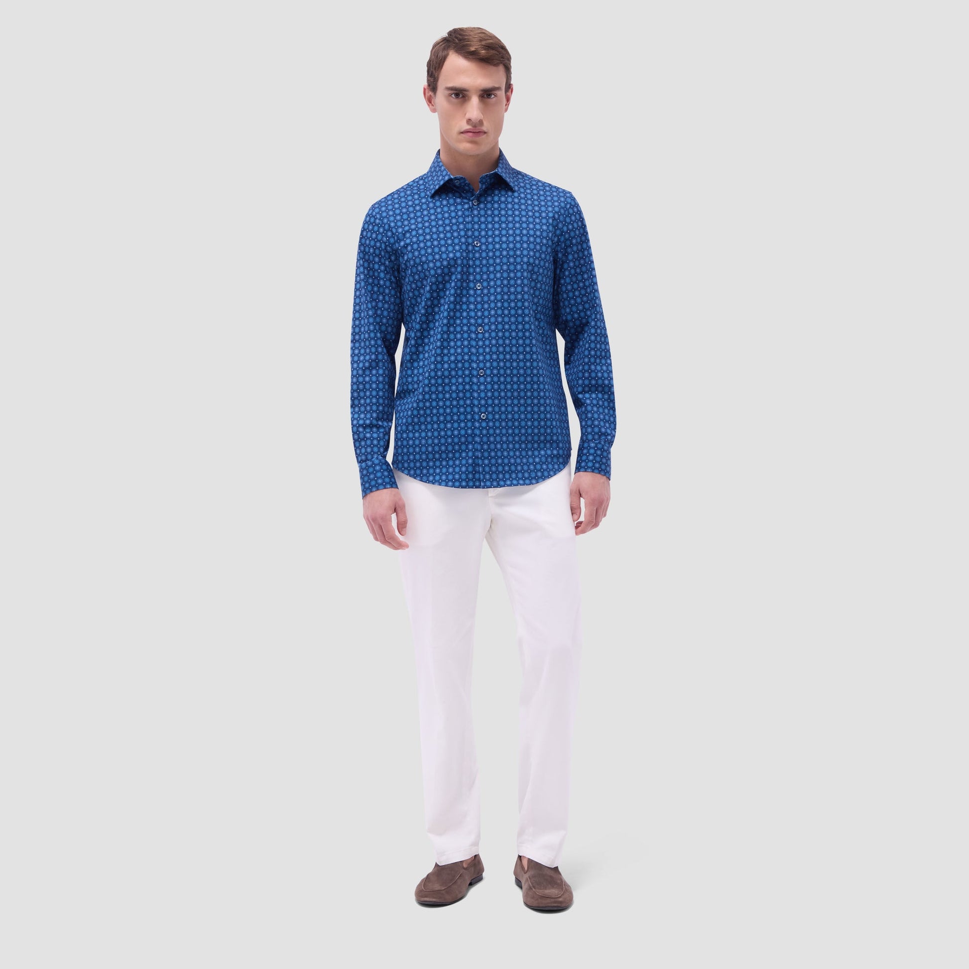 Bugatchi Jimmy Double-Sided Medallion & Paisley OoohCotton® Shirt Indigo