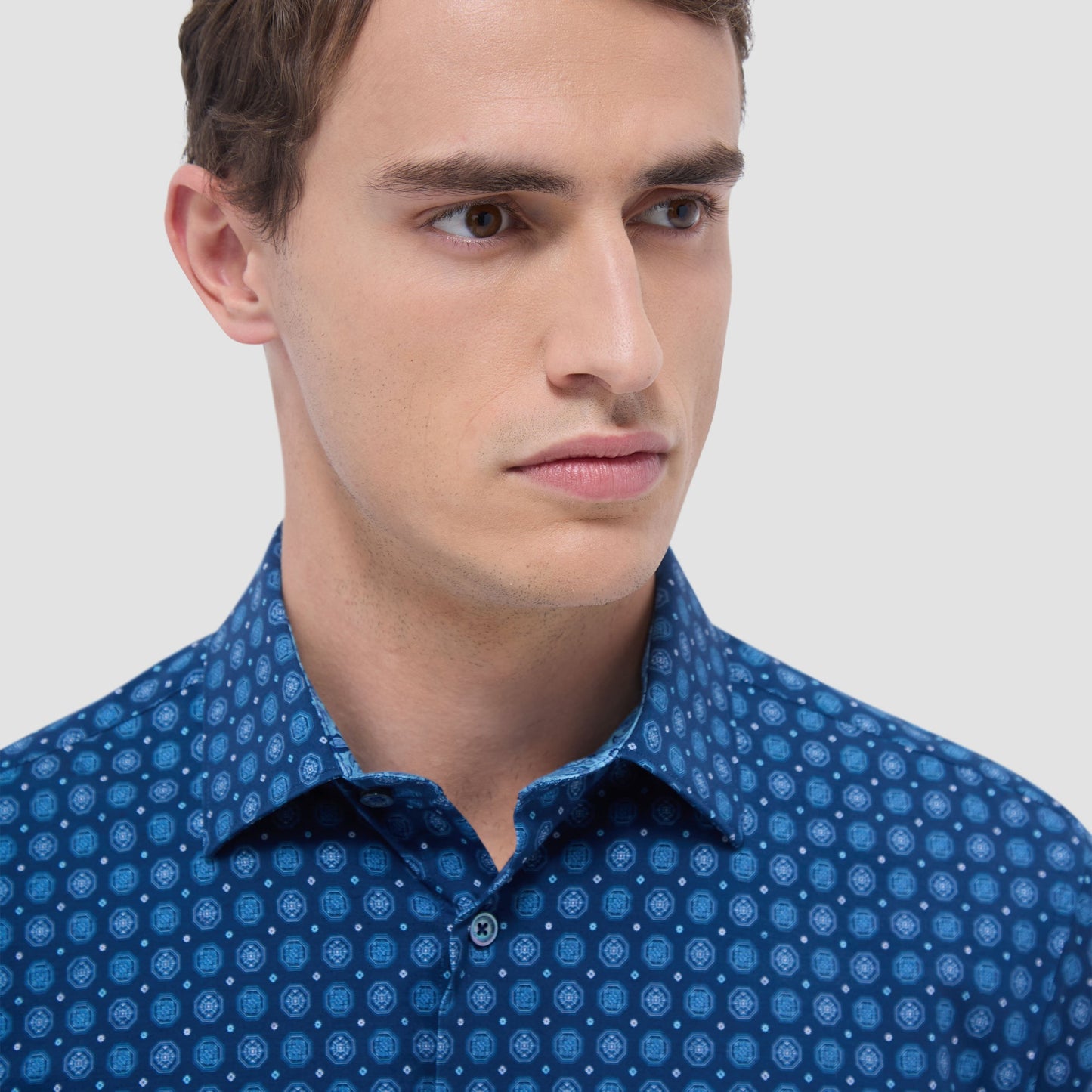Bugatchi Jimmy Double-Sided Medallion & Paisley OoohCotton® Shirt Indigo