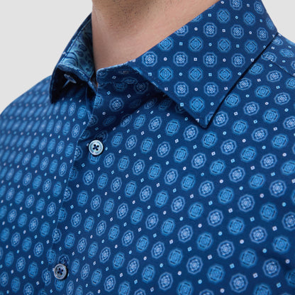 Bugatchi Jimmy Double-Sided Medallion & Paisley OoohCotton® Shirt Indigo