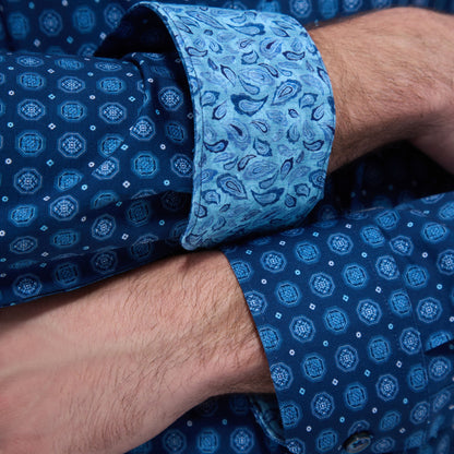 Bugatchi Jimmy Double-Sided Medallion & Paisley OoohCotton® Shirt Indigo