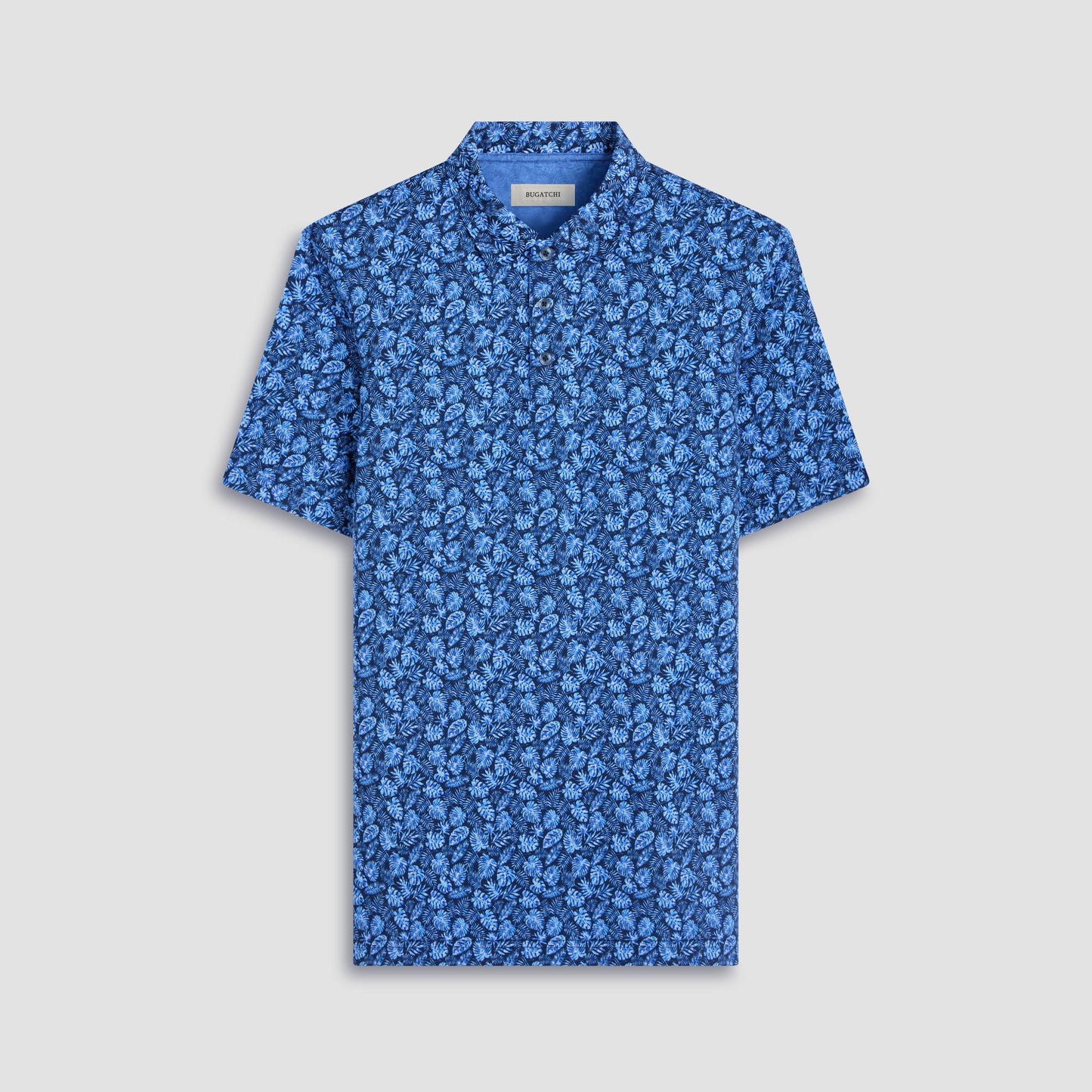 Bugatchi Vincent Double-Sided Leaf & Solid OoohCotton® Polo Shirt Night Blue