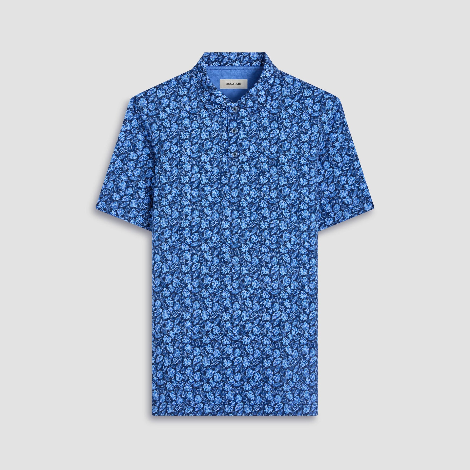 Bugatchi Vincent Double-Sided Leaf & Solid OoohCotton® Polo Shirt Night Blue