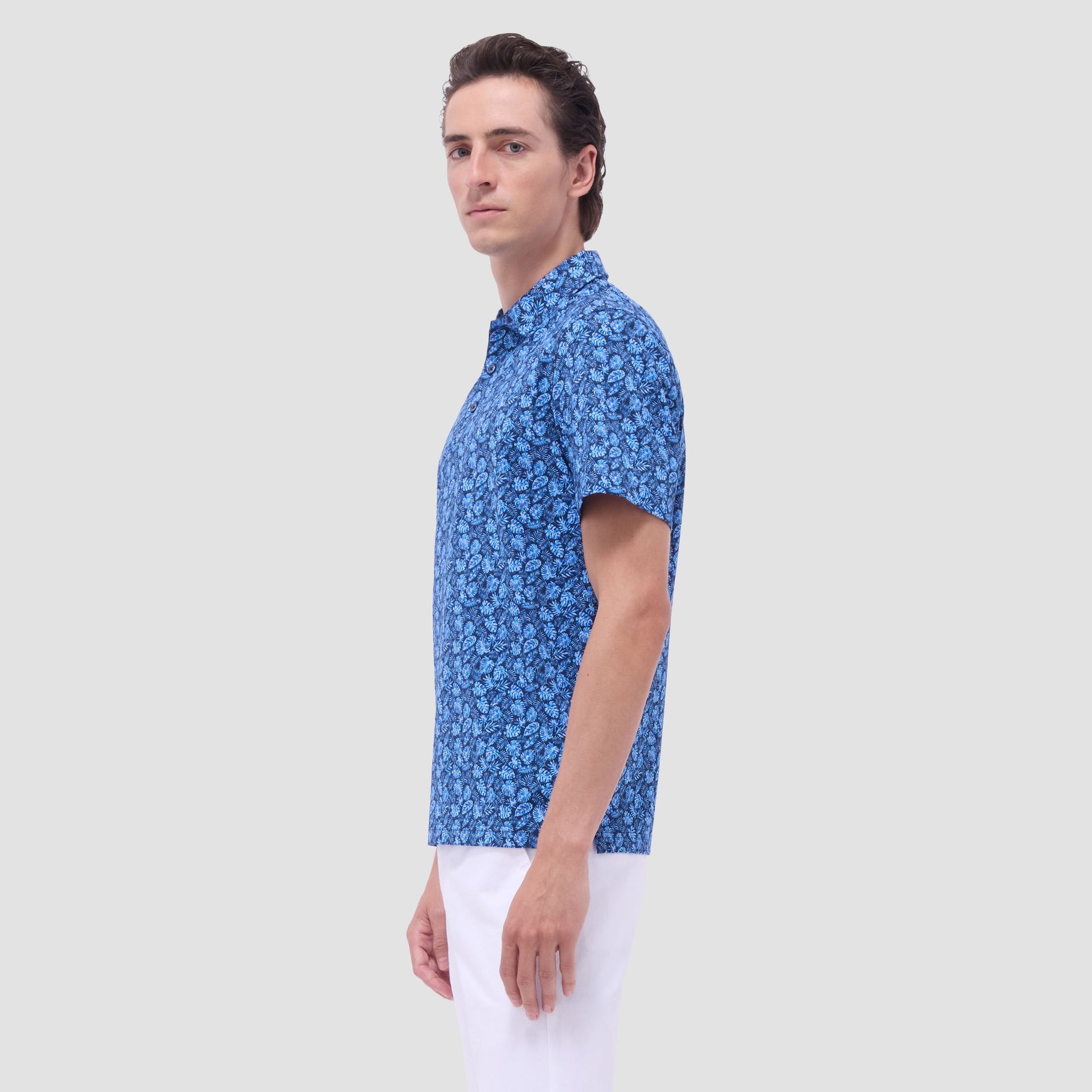 Bugatchi Vincent Double-Sided Leaf & Solid OoohCotton® Polo Shirt Night Blue
