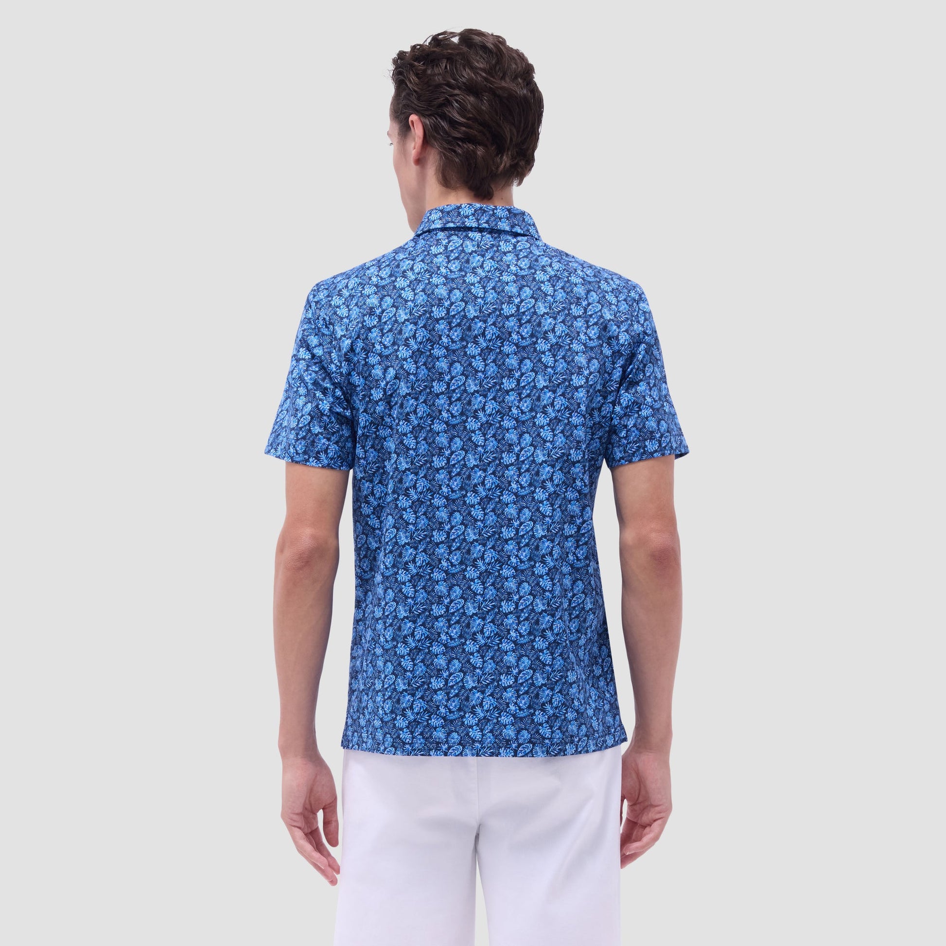 Bugatchi Vincent Double-Sided Leaf & Solid OoohCotton® Polo Shirt Night Blue