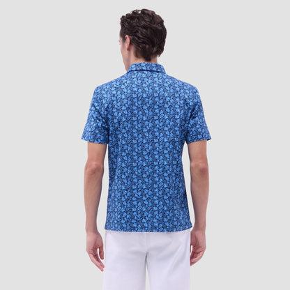 Bugatchi Vincent Double-Sided Leaf & Solid OoohCotton® Polo Shirt Night Blue
