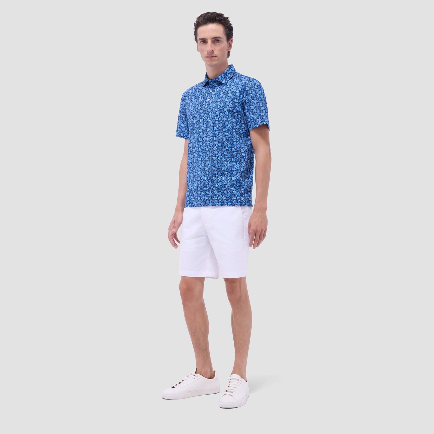 Bugatchi Vincent Double-Sided Leaf & Solid OoohCotton® Polo Shirt Night Blue