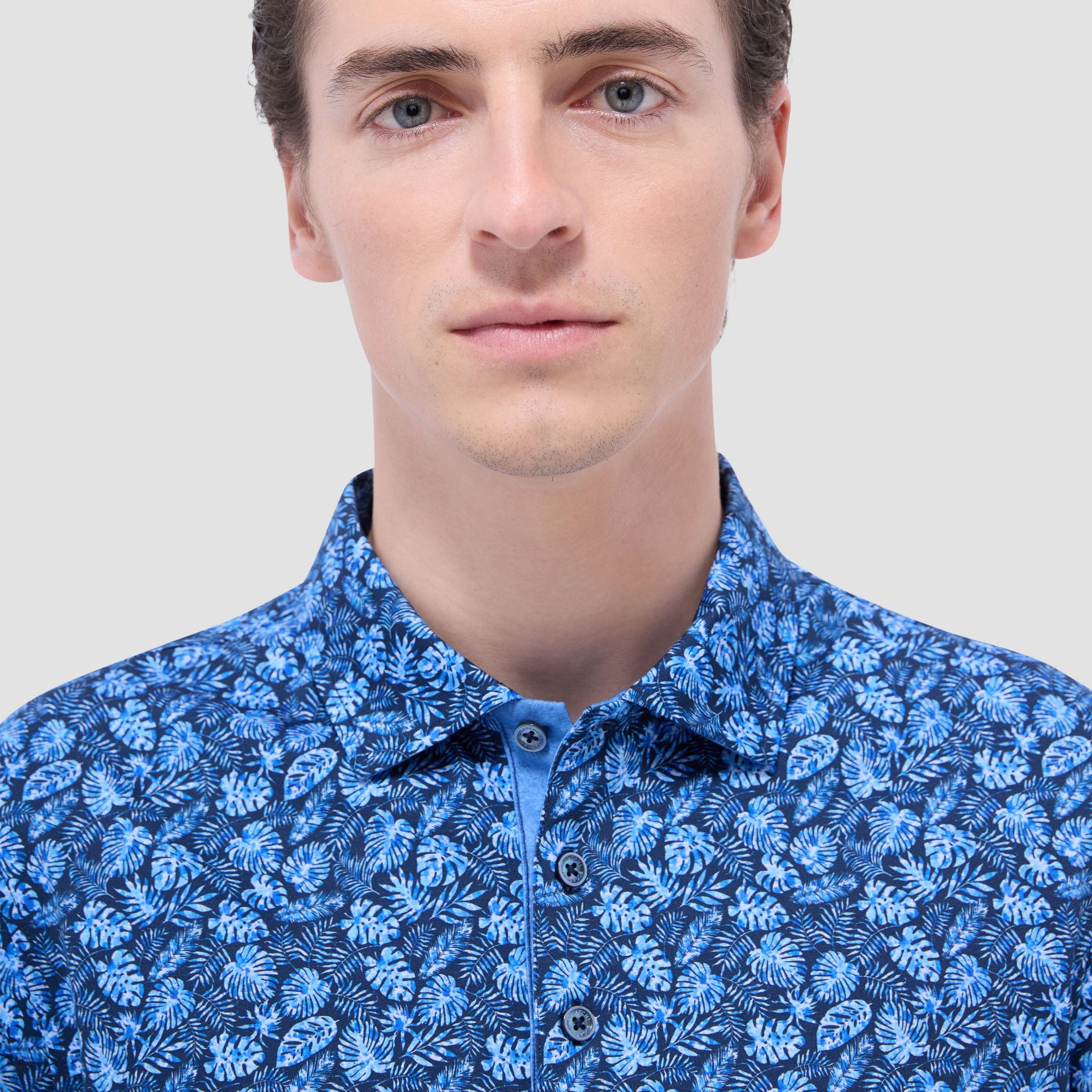 Bugatchi Vincent Double-Sided Leaf & Solid OoohCotton® Polo Shirt Night Blue
