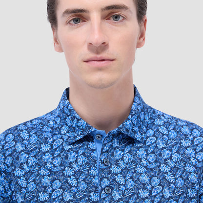 Bugatchi Vincent Double-Sided Leaf & Solid OoohCotton® Polo Shirt Night Blue
