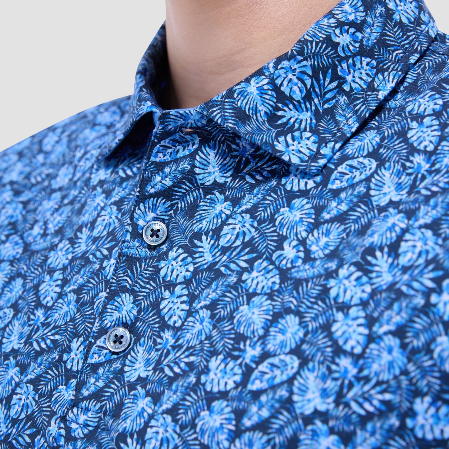Bugatchi Vincent Double-Sided Leaf & Solid OoohCotton® Polo Shirt Night Blue