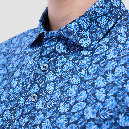 Bugatchi Vincent Double-Sided Leaf & Solid OoohCotton® Polo Shirt Night Blue