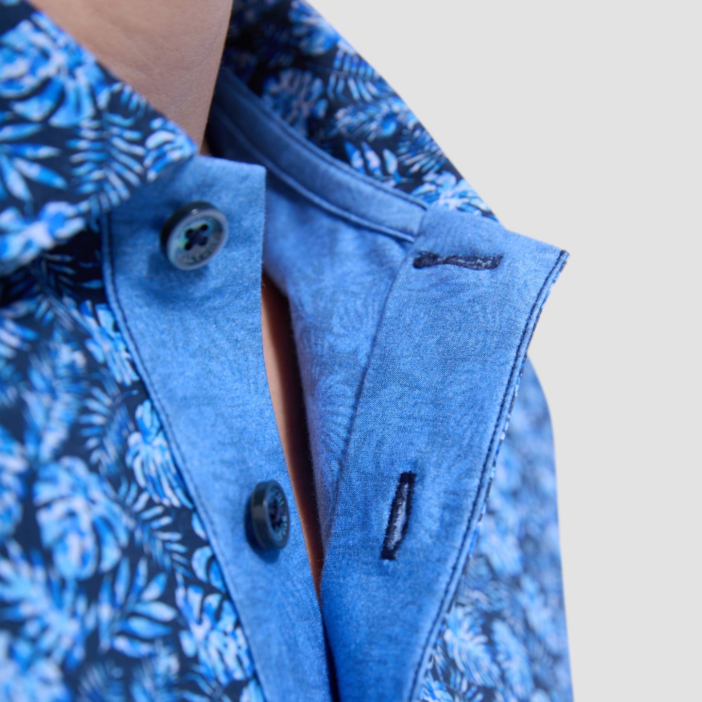 Bugatchi Vincent Double-Sided Leaf & Solid OoohCotton® Polo Shirt Night Blue