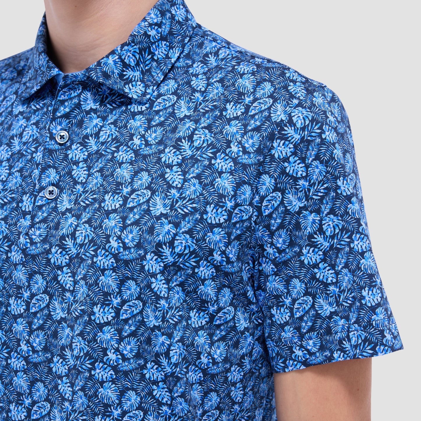 Bugatchi Vincent Double-Sided Leaf & Solid OoohCotton® Polo Shirt Night Blue