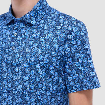 Bugatchi Vincent Double-Sided Leaf & Solid OoohCotton® Polo Shirt Night Blue