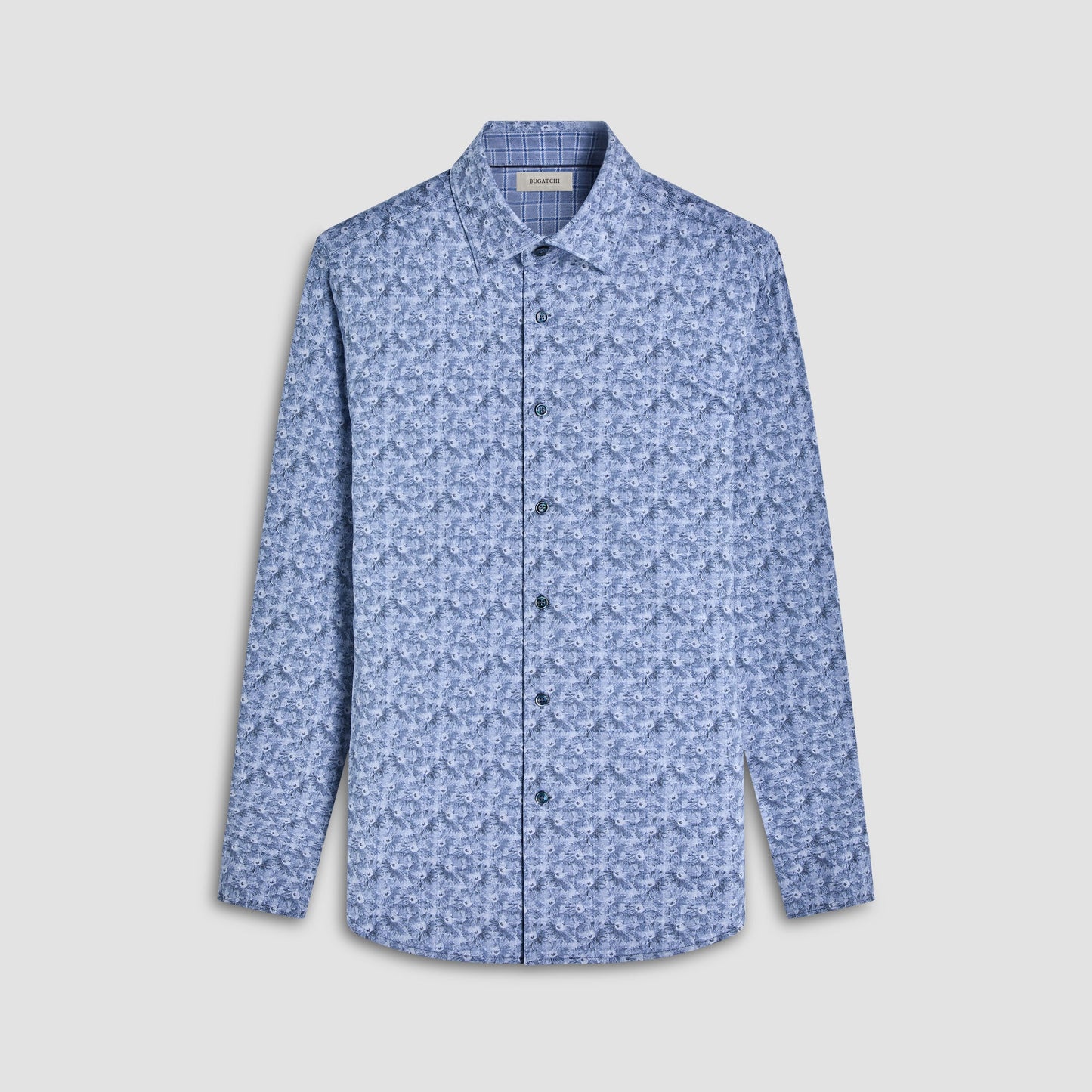 Bugatchi Jimmy Double-Sided Floral & Check OoohCotton® Shirt Steel
