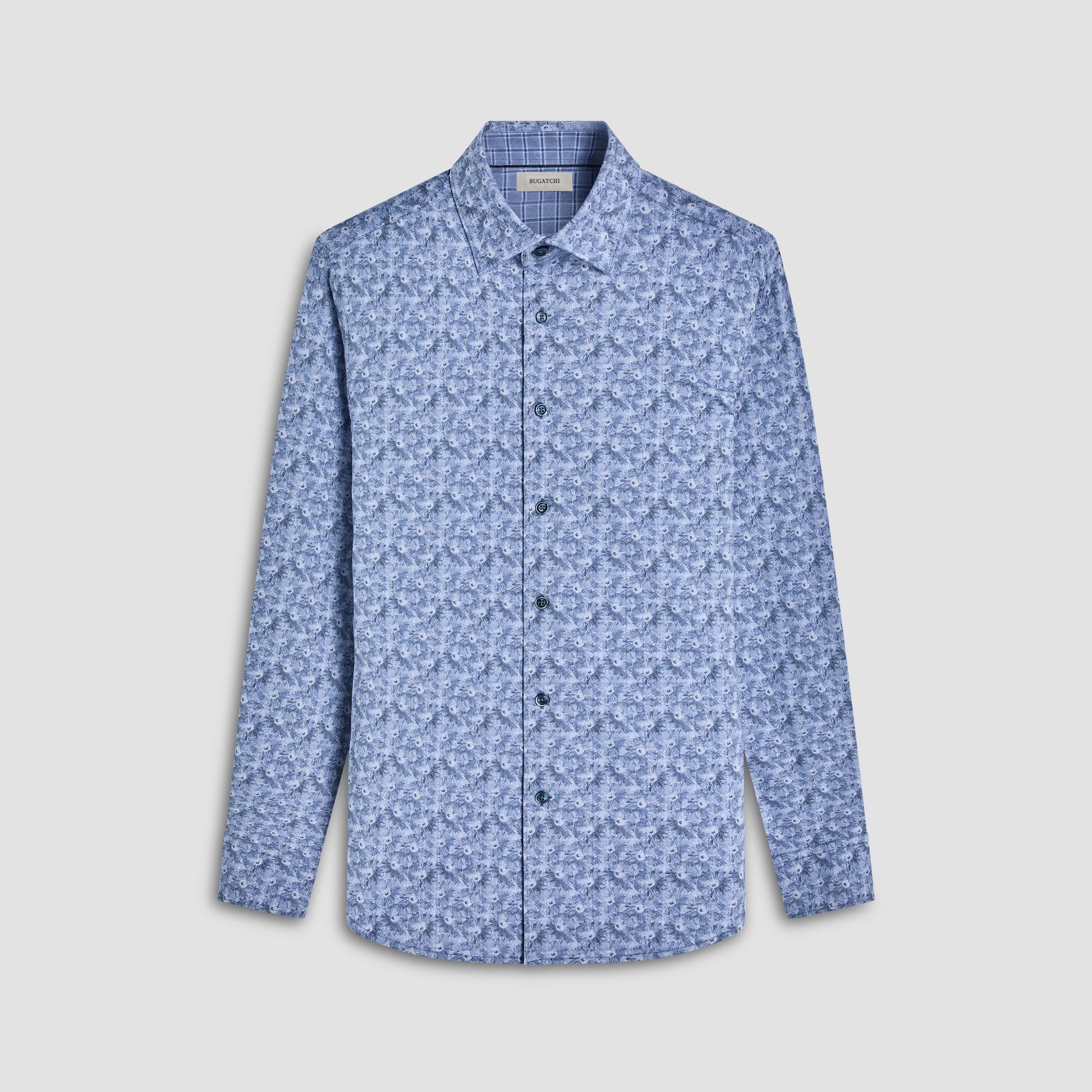 Bugatchi Jimmy Double-Sided Floral & Check OoohCotton® Shirt Steel