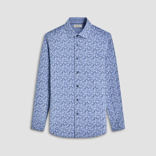 Bugatchi Jimmy Double-Sided Floral & Check OoohCotton® Shirt Steel