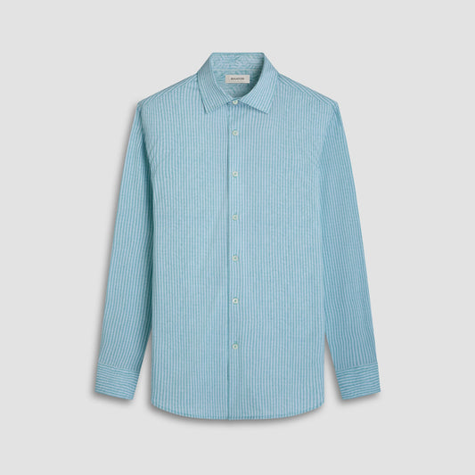 Bugatchi Jimmy Double-Sided Stripe & Leaf OoohCotton® Shirt Menthol