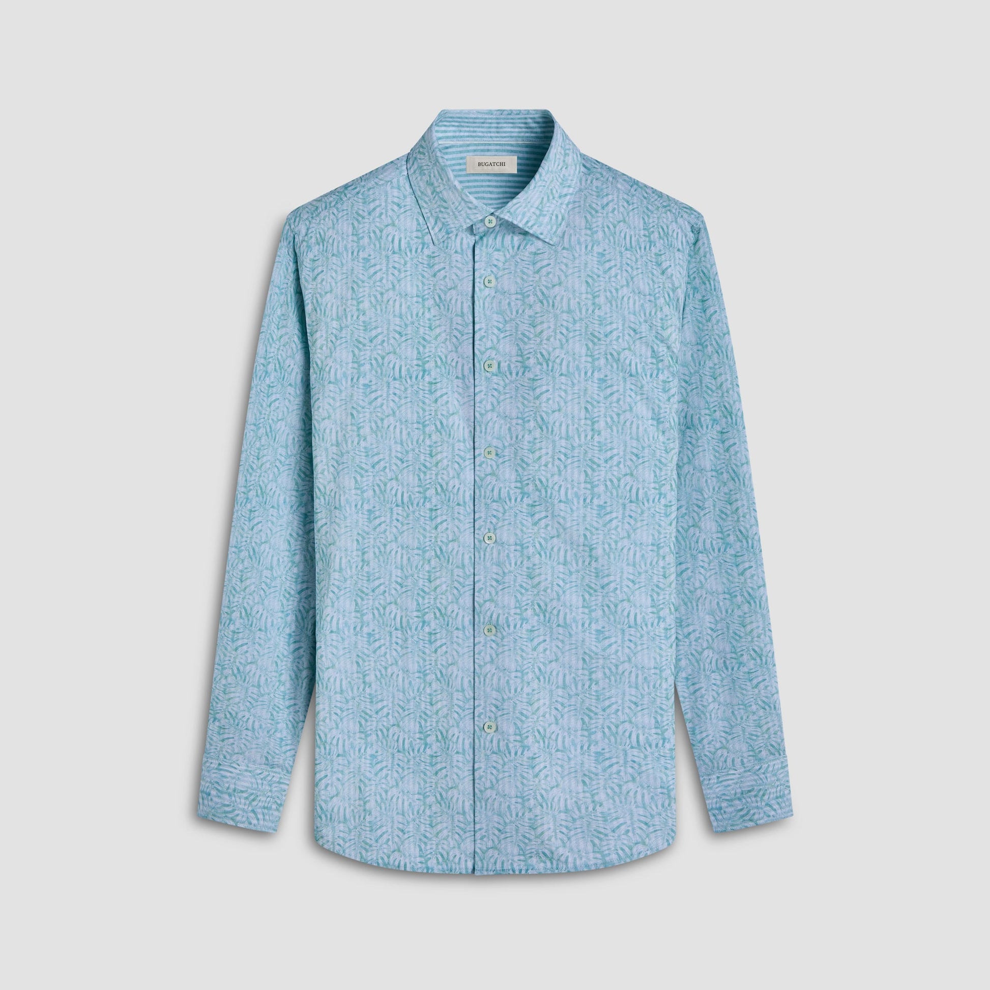 Bugatchi Jimmy Double-Sided Leaf & Stripe OoohCotton® Shirt Menthol
