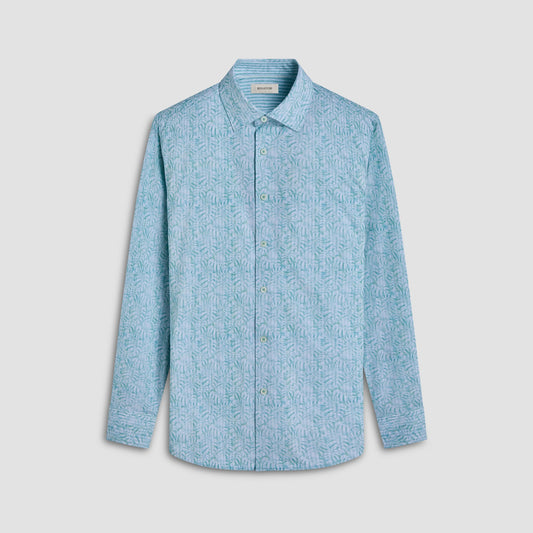 Bugatchi Jimmy Double-Sided Leaf & Stripe OoohCotton® Shirt Menthol