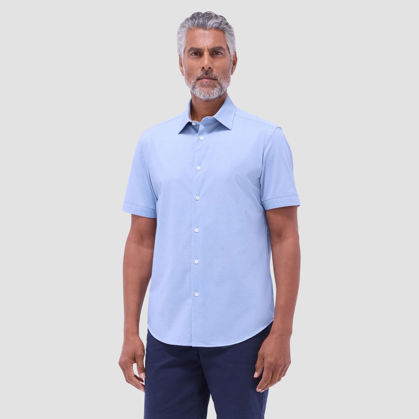 Bugatchi Myron Double-Sided Solid OoohCotton® Short-Sleeve Shirt Air Blue