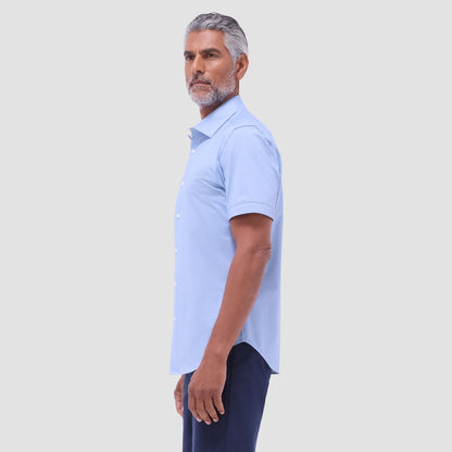 Bugatchi Myron Double-Sided Solid OoohCotton® Short-Sleeve Shirt Air Blue