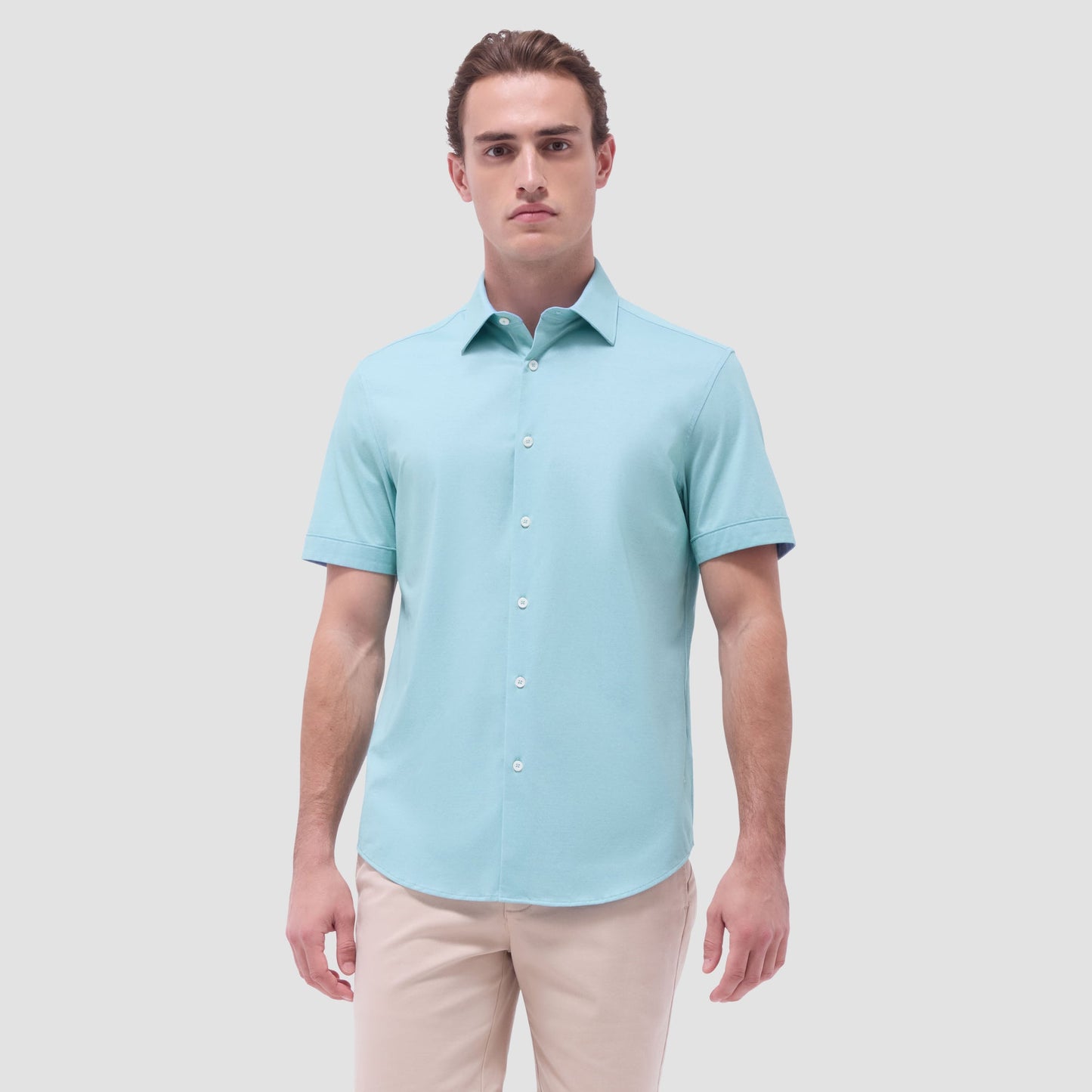 Bugatchi Myron Double-Sided Solid OoohCotton® Short-Sleeve Shirt Menthol