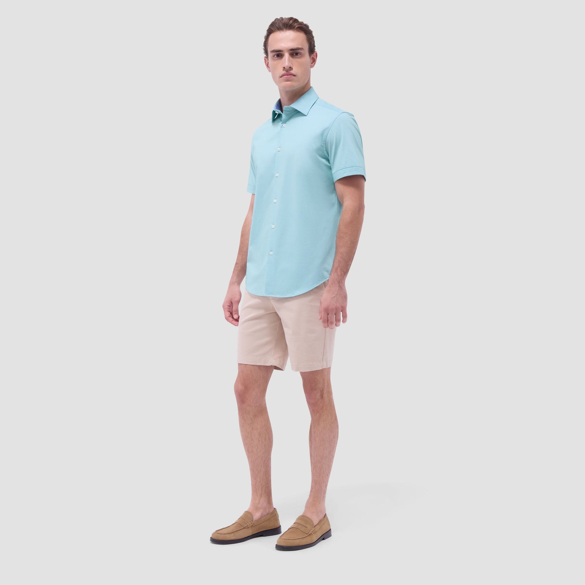 Bugatchi Myron Double-Sided Solid OoohCotton® Short-Sleeve Shirt Menthol