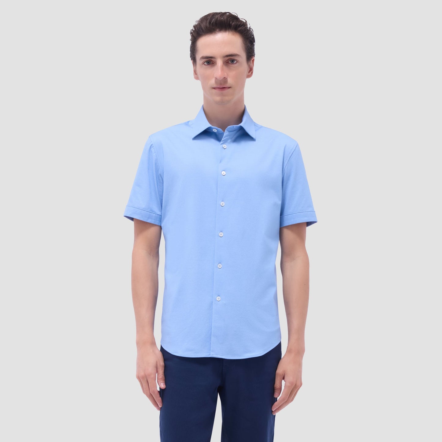 Bugatchi Myron Double-Sided Herringbone & Solid OoohCotton® Short-Sleeve Shirt Air Blue