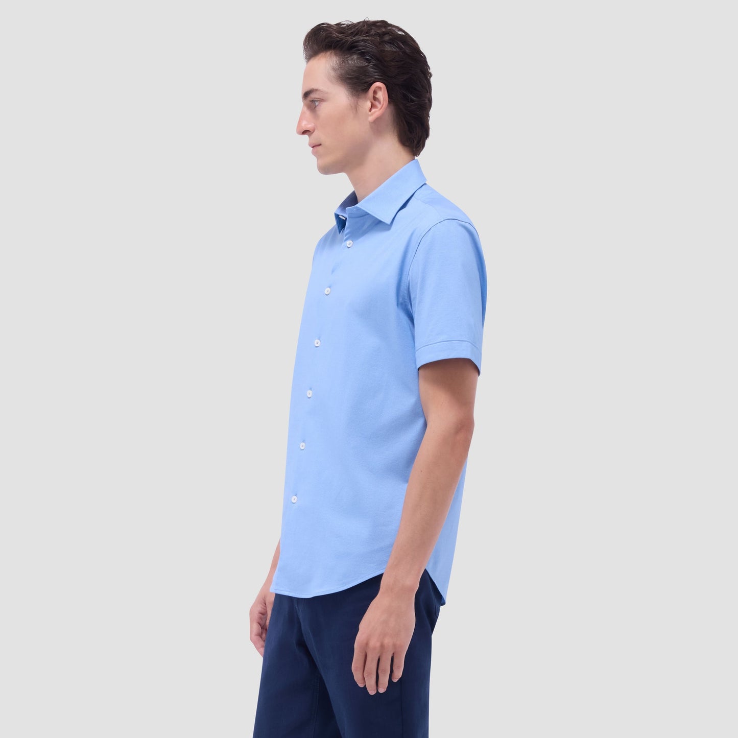 Bugatchi Myron Double-Sided Herringbone & Solid OoohCotton® Short-Sleeve Shirt Air Blue