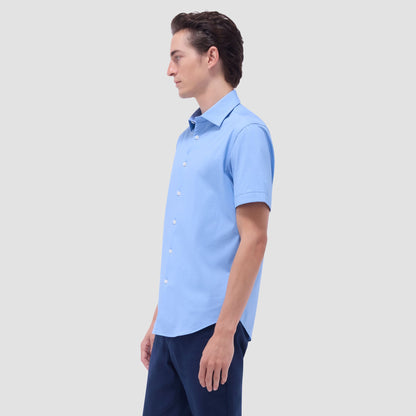 Bugatchi Myron Double-Sided Herringbone & Solid OoohCotton® Short-Sleeve Shirt Air Blue