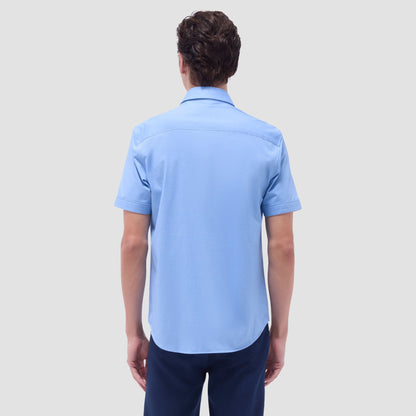 Bugatchi Myron Double-Sided Herringbone & Solid OoohCotton® Short-Sleeve Shirt Air Blue