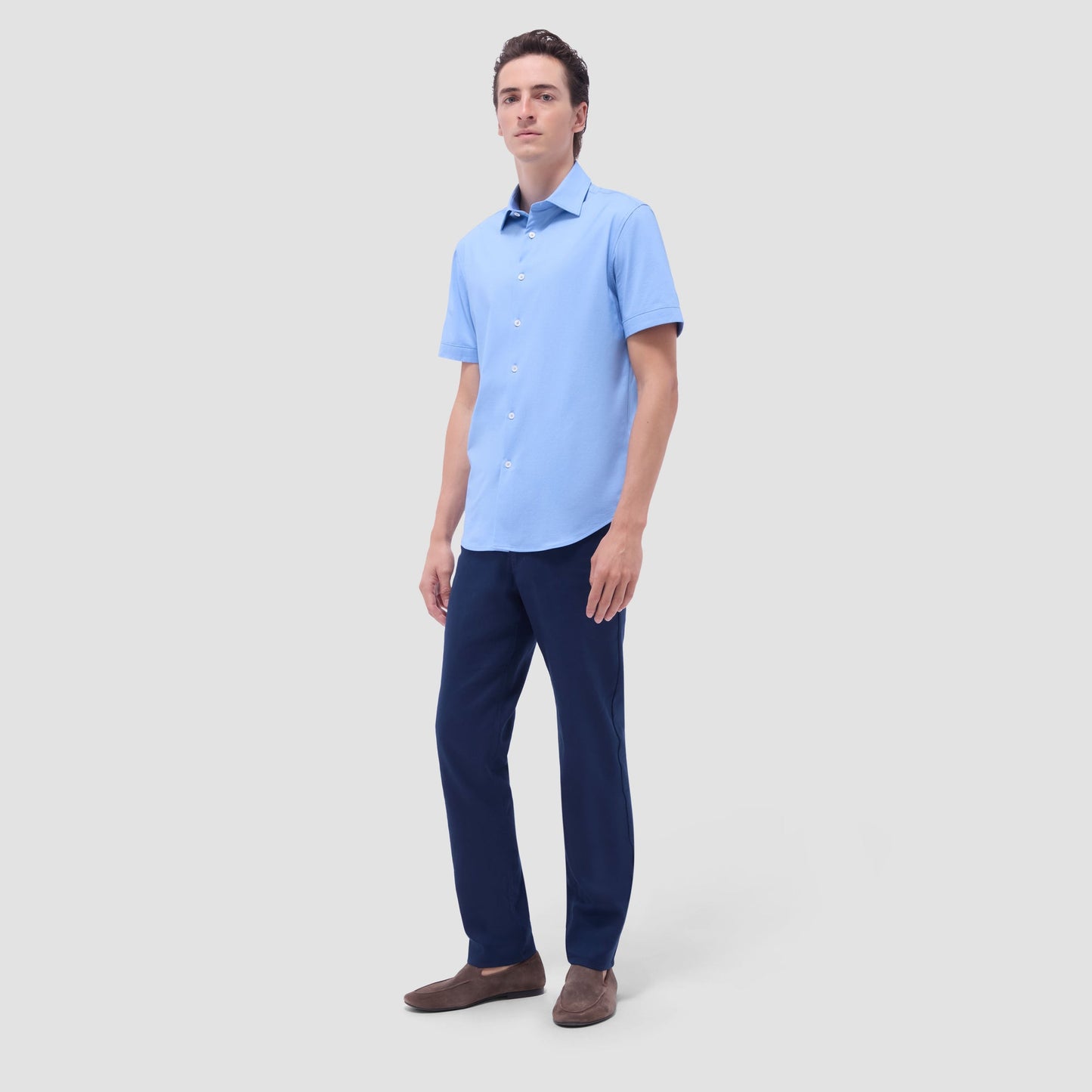 Bugatchi Myron Double-Sided Herringbone & Solid OoohCotton® Short-Sleeve Shirt Air Blue