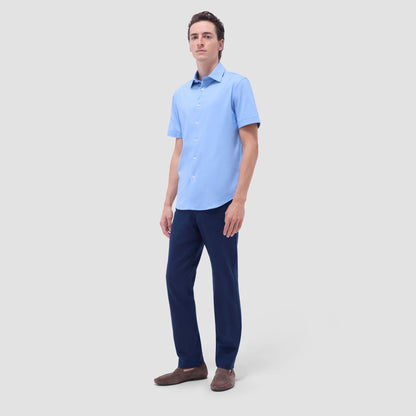 Bugatchi Myron Double-Sided Herringbone & Solid OoohCotton® Short-Sleeve Shirt Air Blue