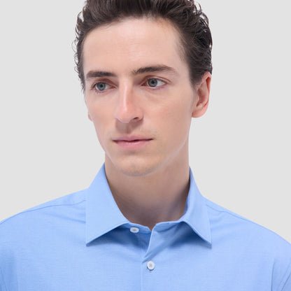 Bugatchi Myron Double-Sided Herringbone & Solid OoohCotton® Short-Sleeve Shirt Air Blue