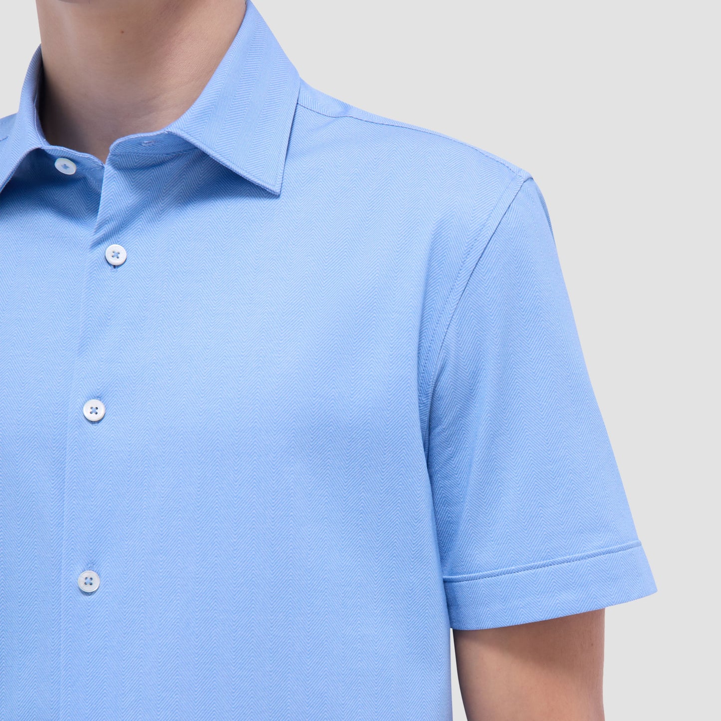 Bugatchi Myron Double-Sided Herringbone & Solid OoohCotton® Short-Sleeve Shirt Air Blue