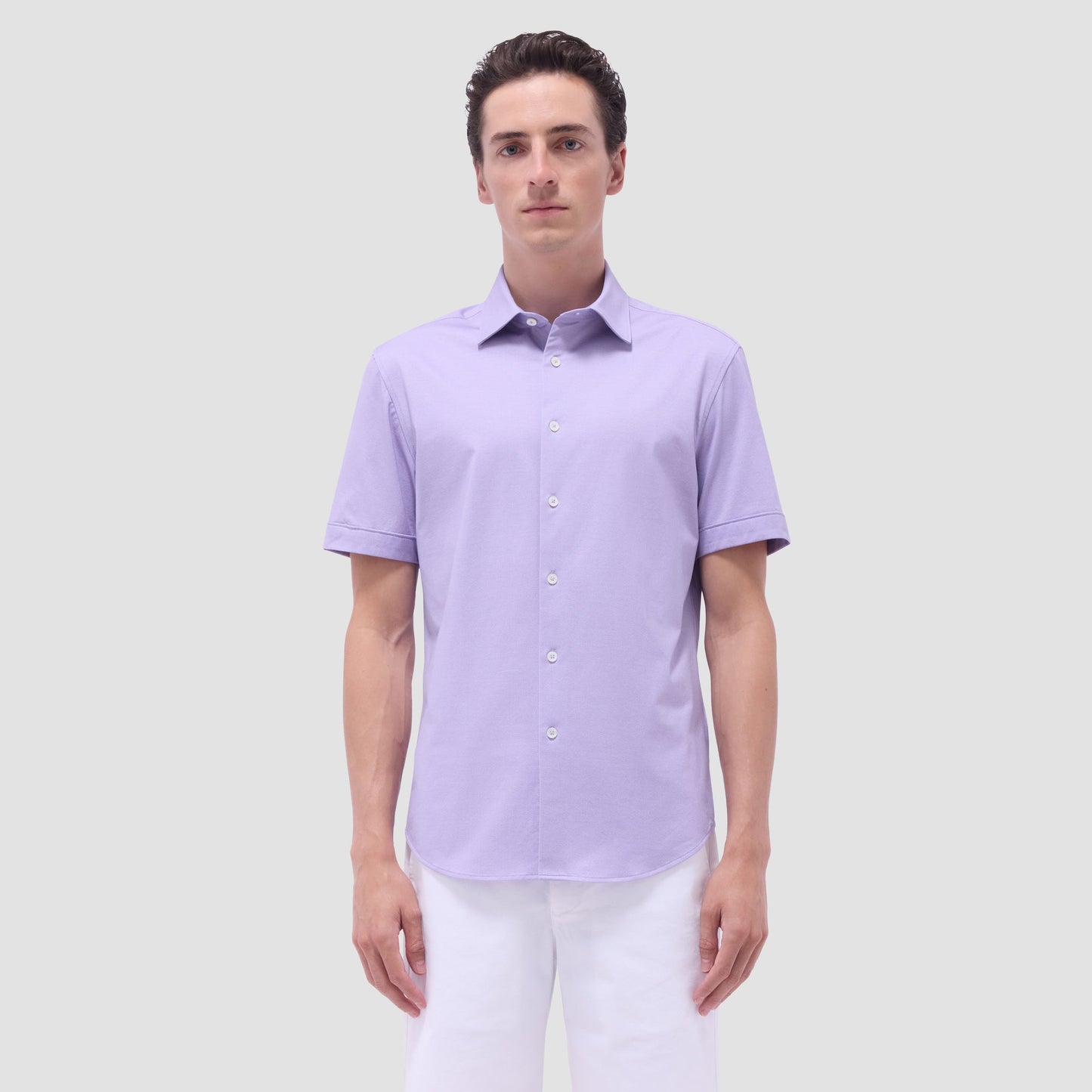 Bugatchi Myron Double-Sided Herringbone & Solid OoohCotton® Short-Sleeve Shirt Lilac