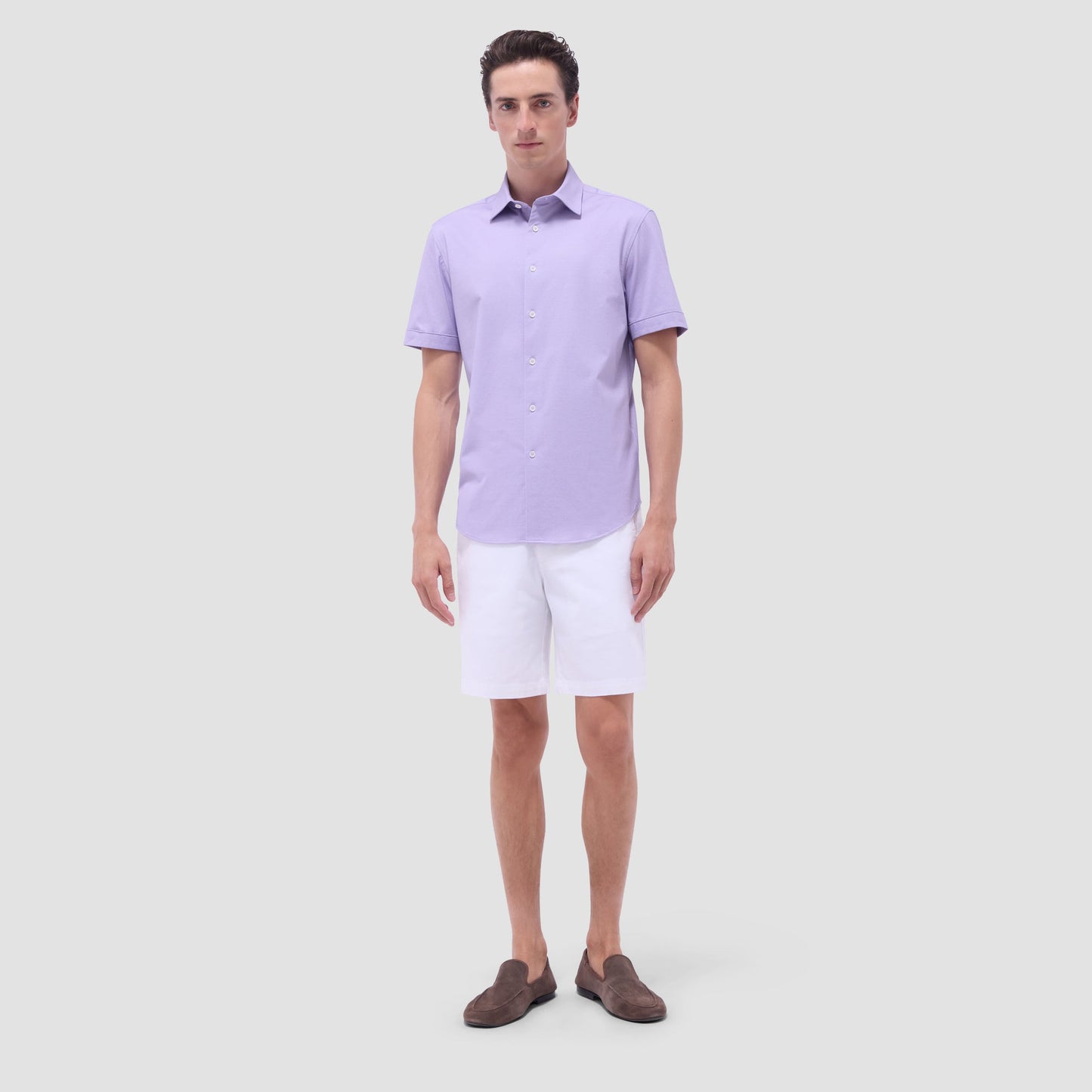 Bugatchi Myron Double-Sided Herringbone & Solid OoohCotton® Short-Sleeve Shirt Lilac