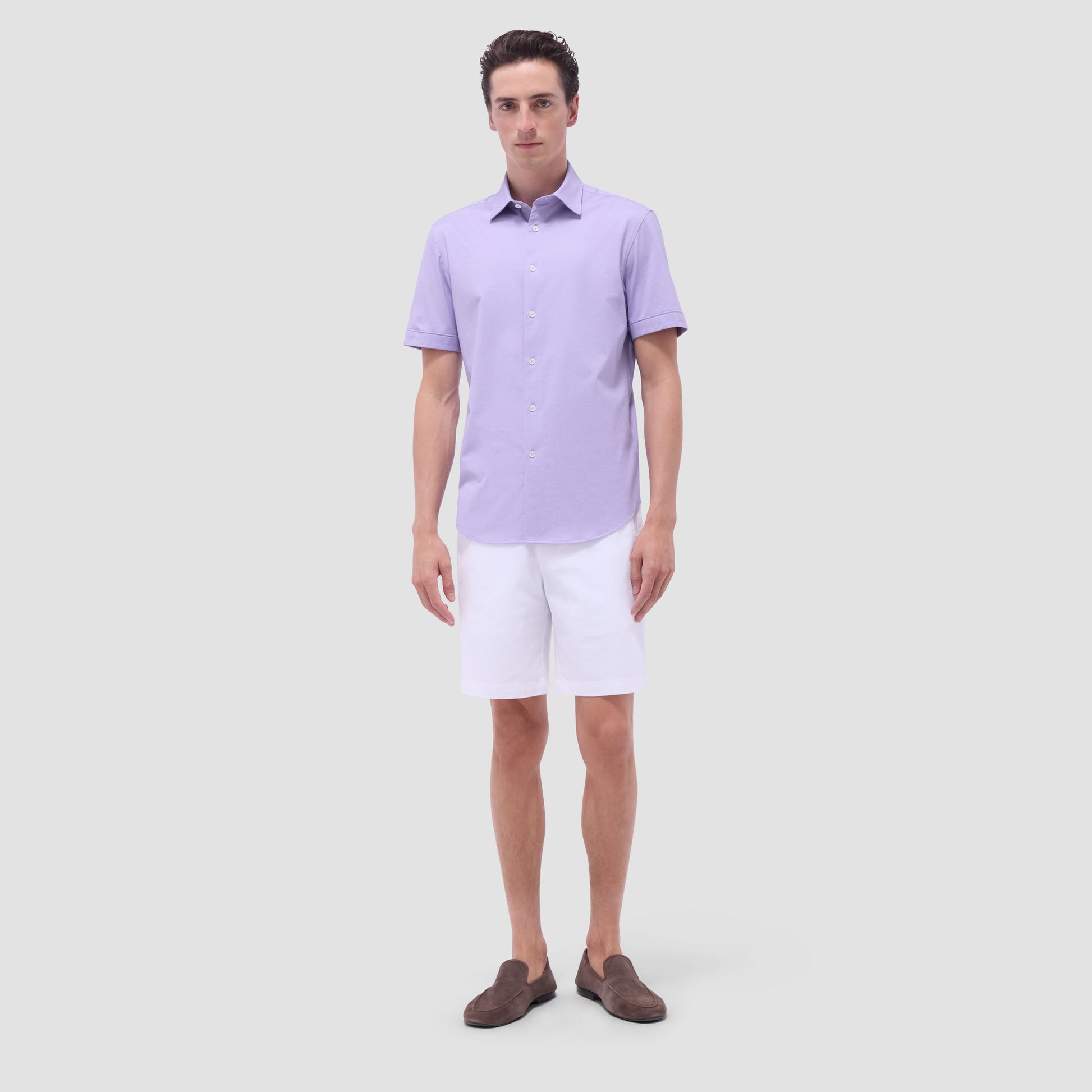 Bugatchi Myron Double-Sided Herringbone & Solid OoohCotton® Short-Sleeve Shirt Lilac