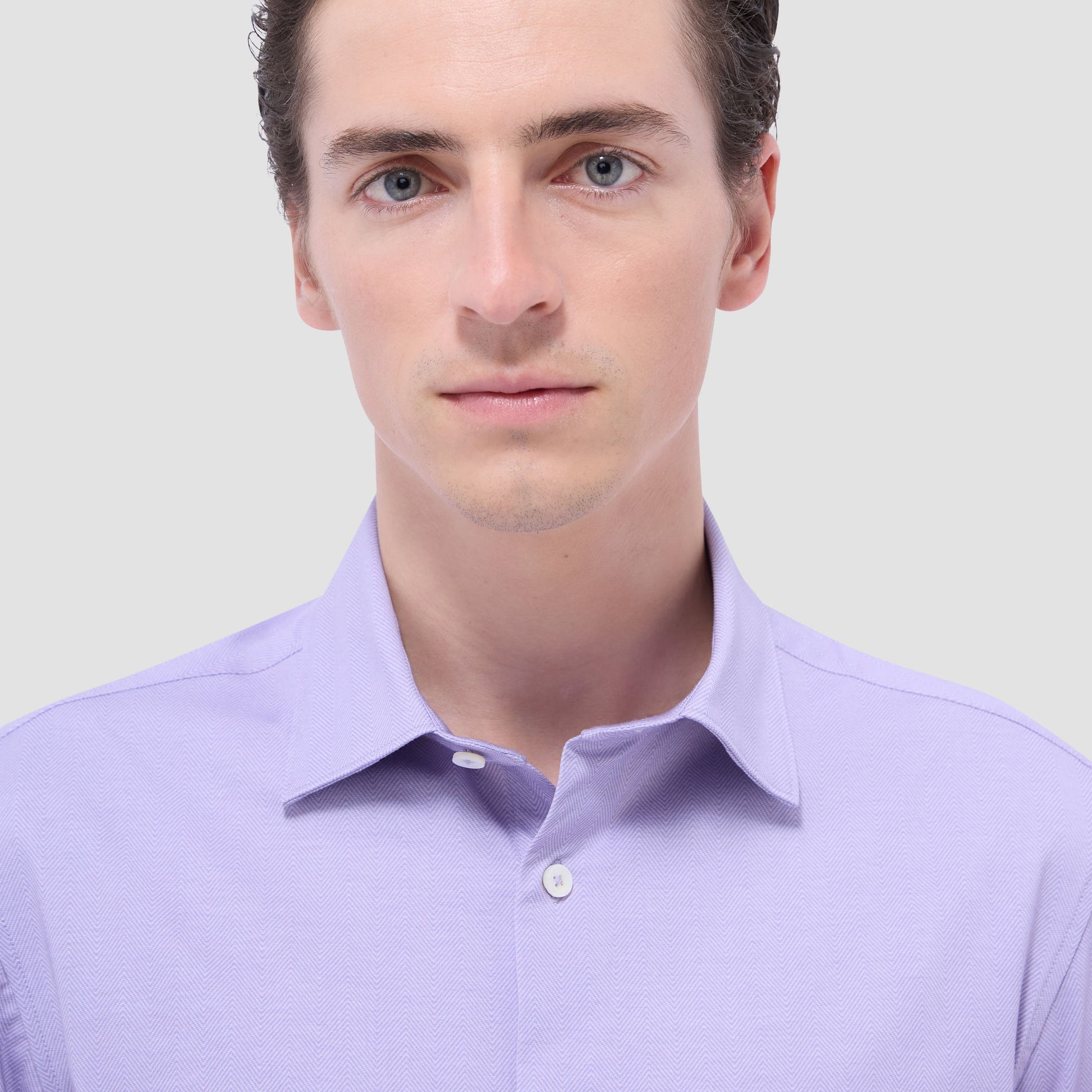 Bugatchi Myron Double-Sided Herringbone & Solid OoohCotton® Short-Sleeve Shirt Lilac
