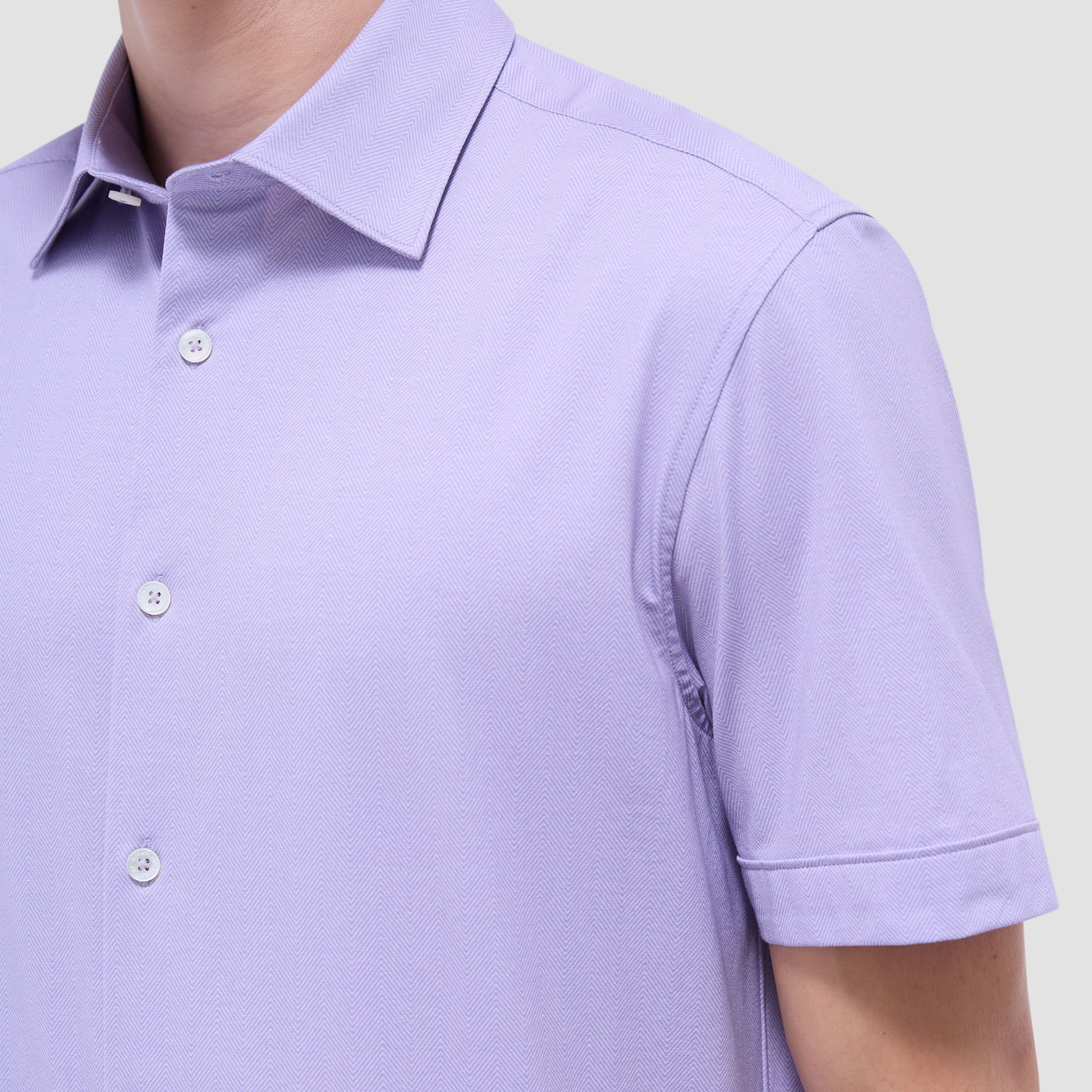 Bugatchi Myron Double-Sided Herringbone & Solid OoohCotton® Short-Sleeve Shirt Lilac