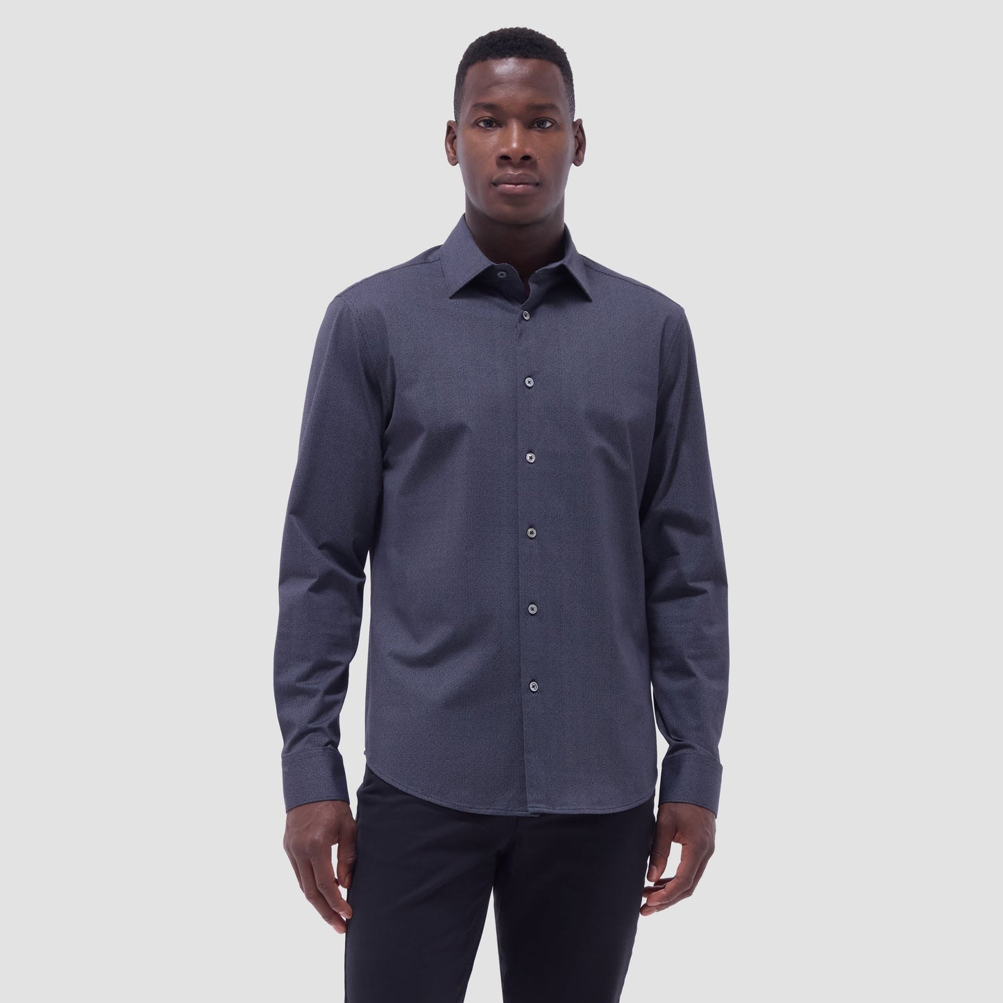 Bugatchi Jimmy Double-Sided Herringbone & Solid OoohCotton® Shirt Black