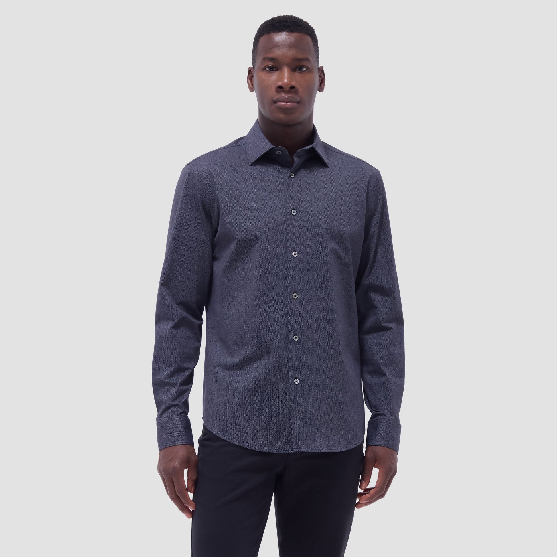 Bugatchi Jimmy Double-Sided Herringbone & Solid OoohCotton® Shirt Black
