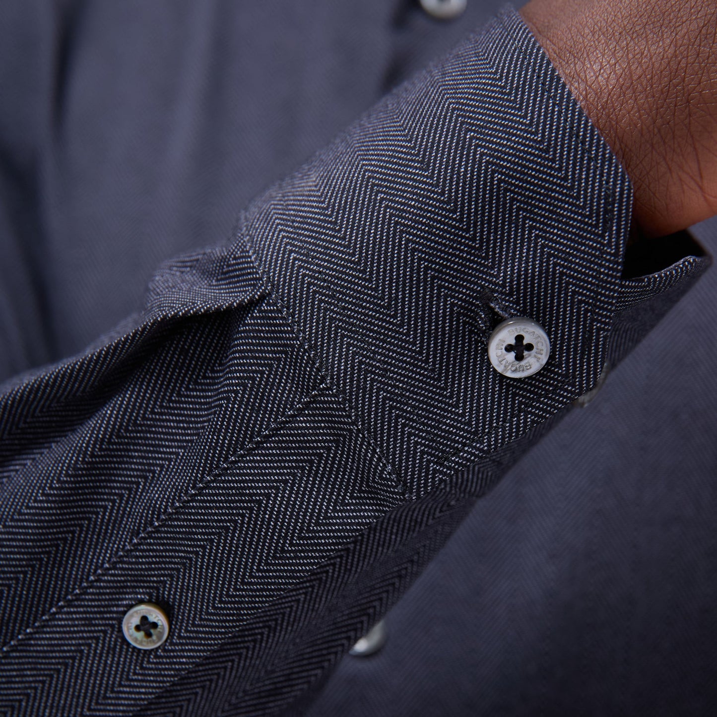 Bugatchi Jimmy Double-Sided Herringbone & Solid OoohCotton® Shirt Black