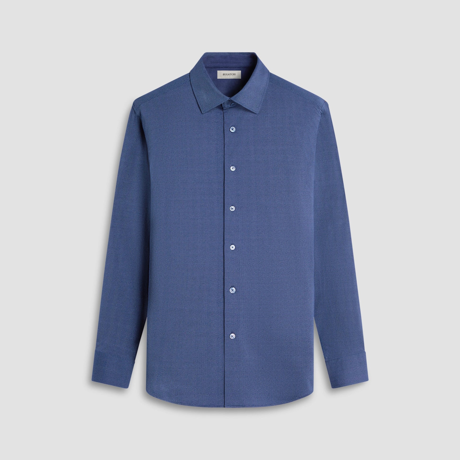 Bugatchi Jimmy Double-Sided Herringbone & Solid OoohCotton® Shirt Navy