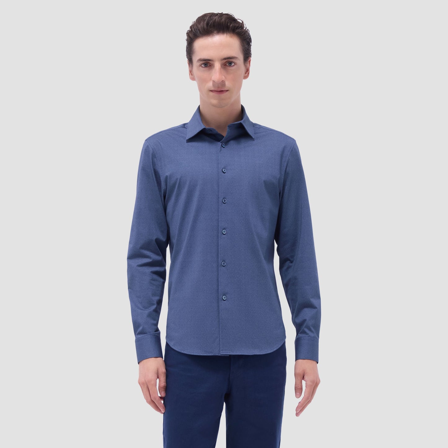 Bugatchi Jimmy Double-Sided Herringbone & Solid OoohCotton® Shirt Navy