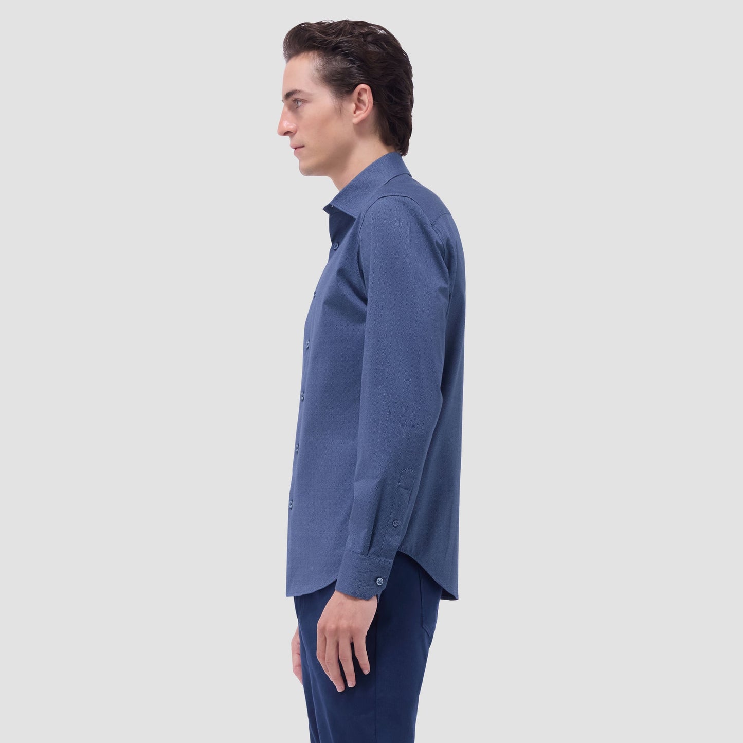 Bugatchi Jimmy Double-Sided Herringbone & Solid OoohCotton® Shirt Navy