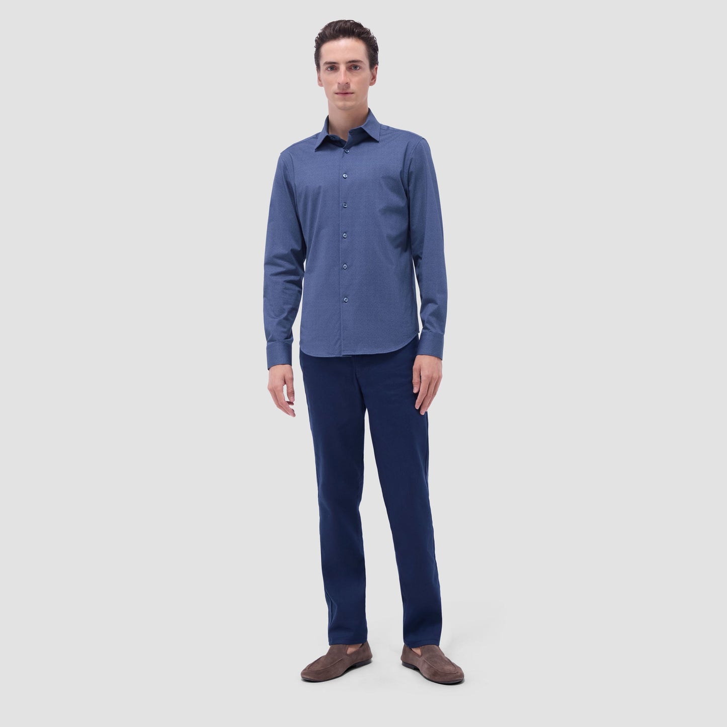 Bugatchi Jimmy Double-Sided Herringbone & Solid OoohCotton® Shirt Navy