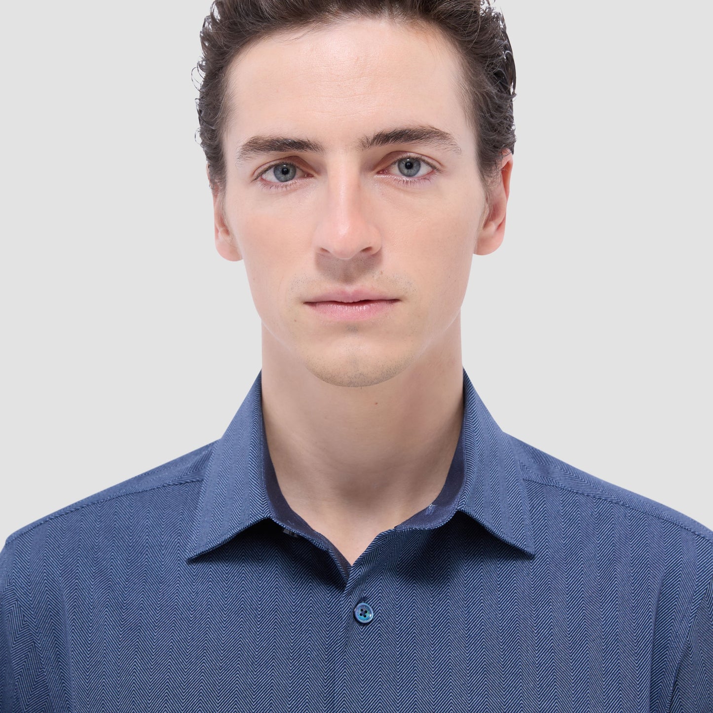 Bugatchi Jimmy Double-Sided Herringbone & Solid OoohCotton® Shirt Navy