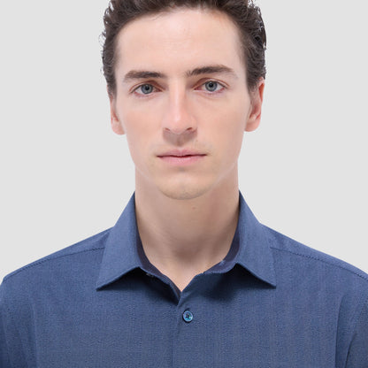 Bugatchi Jimmy Double-Sided Herringbone & Solid OoohCotton® Shirt Navy